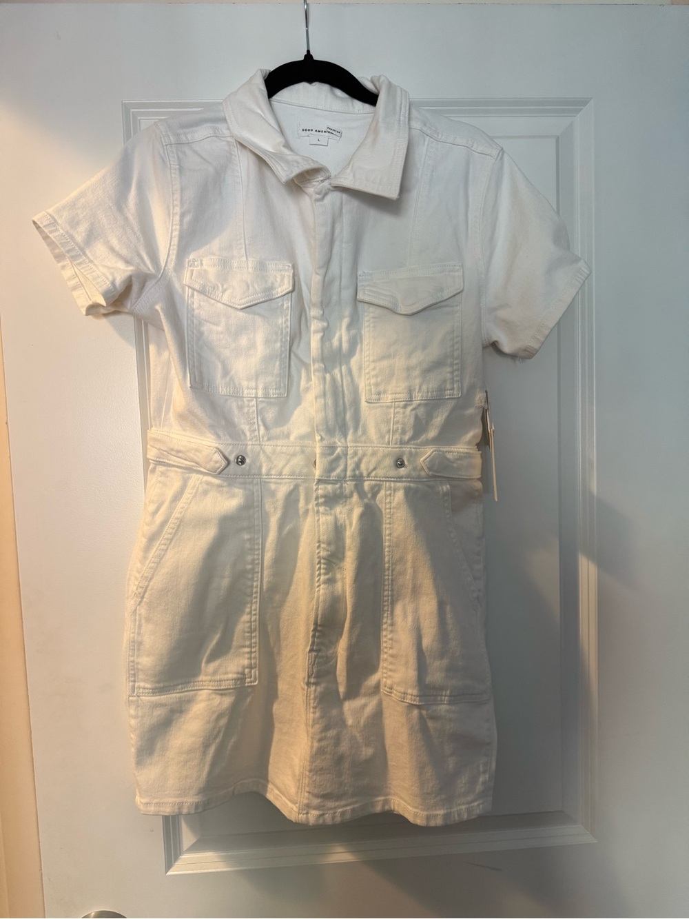 White Short-Sleeve Utility Dress